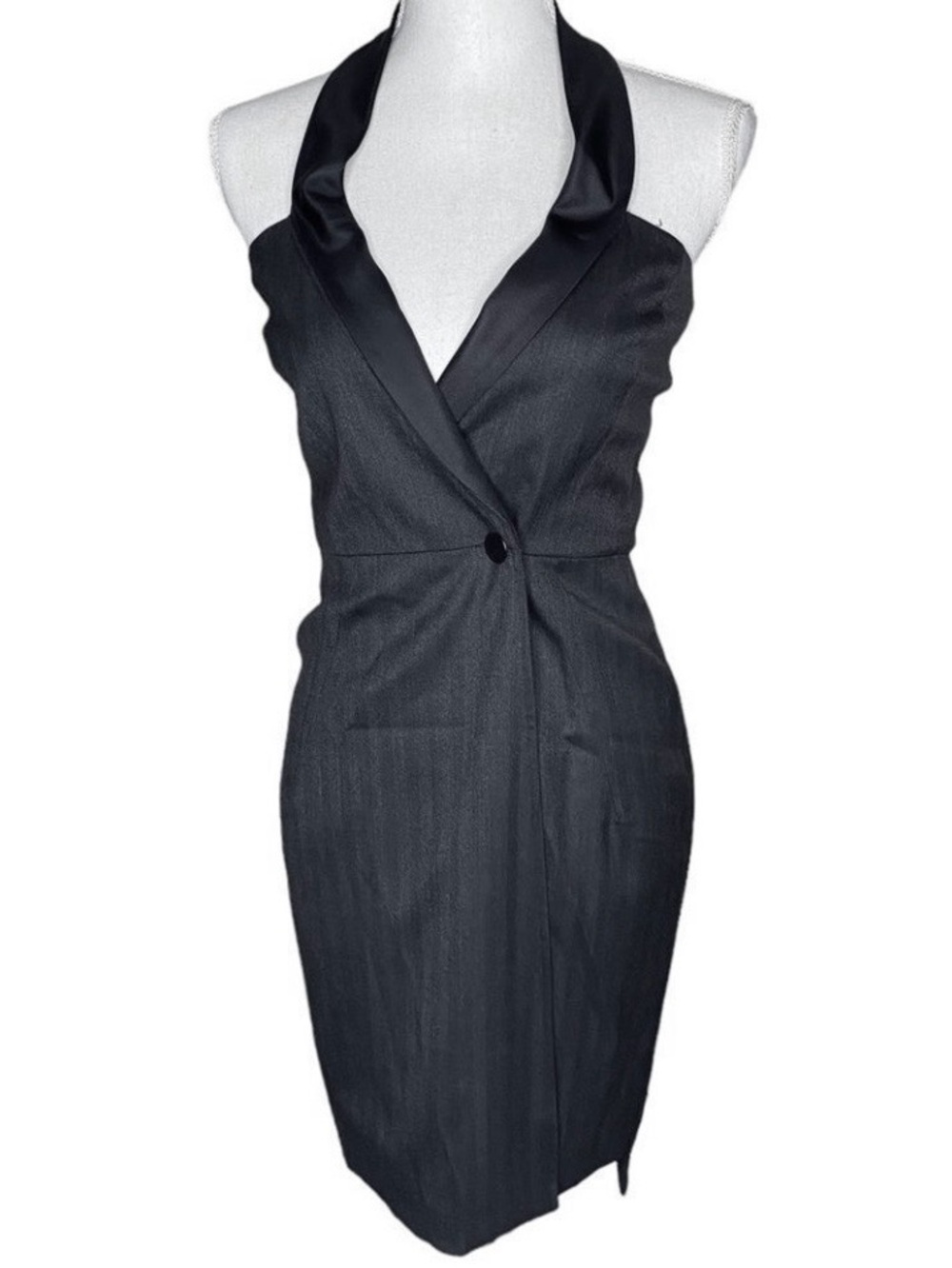 rag & bone Black Halter Wrap Mini Dress Wool Blend Tuxedo Collar NWT Sz 0